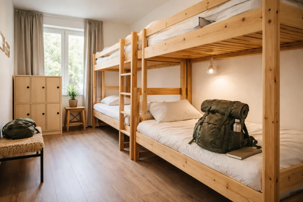affordable hostel room with bunk beds