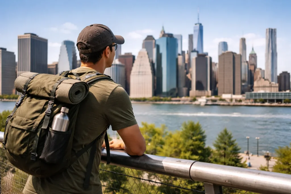 budget traveler exploring USA city