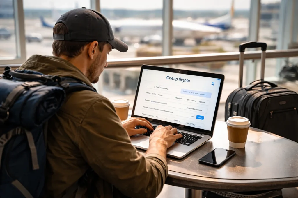 how to find cheap flights using laptop budget travel planning