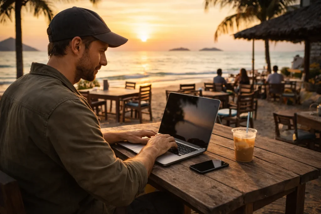 make money while traveling digital nomad working remotely laptop