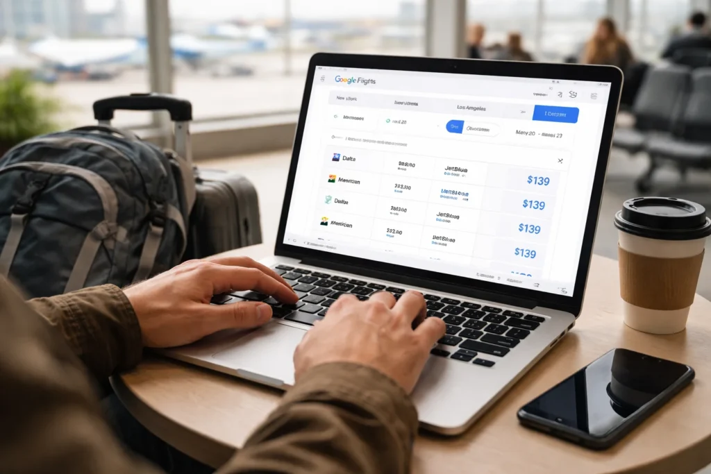 searching cheap flights online using google flights